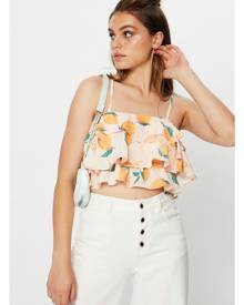 Lemon Print Ruffle Cami Crop Top - Ally Fashion