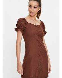 Short Sleeve Linen Button Front A Line Dress - Ally Fashion