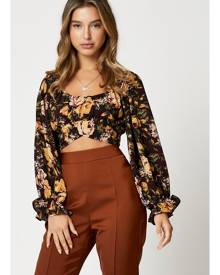 Long Sleeve Floral Tie Back Top - Ally Fashion