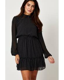 Polka Dot High Neck Skater Dress - Ally Fashion