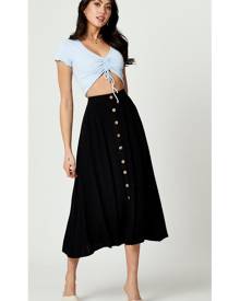 Button Front Midi Skirt - Ally Fashion