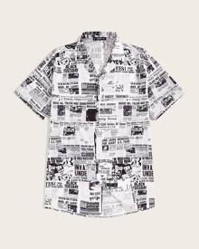 SHEIN Men Newspaper Print Revere Collar Shirt