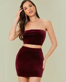 SHEIN Velvet Tube Top & Mini Skirt Set