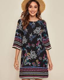 SHEIN Botanical Print Tunic Dress