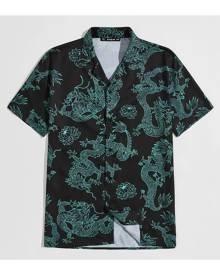 SHEIN Men Dragon Print Button-Front Shirt