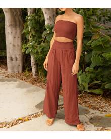 SHEIN Shirred Crop Tube Top & Crinkle Pants Set