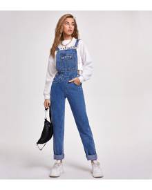 SHEIN Mid Wash Denim Overalls