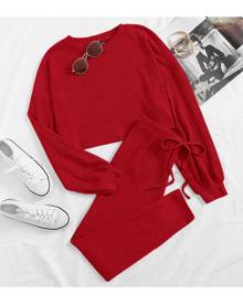 SHEIN Rib-knit Top & Leggings Set