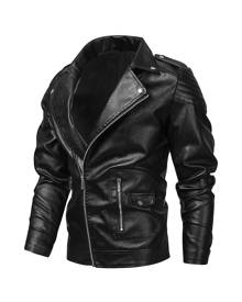 SHEIN Men PU Lapel Neck Zip-up Biker Jacket