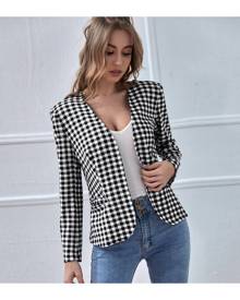 SHEIN Open Front Gingham Blazer