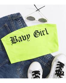 SHEIN Neon Green Letter Graphic Crop Tube Top