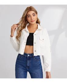 SHEIN Ripped Raw Hem Denim Jacket