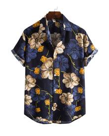 SHEIN Men All Over Floral Print Button Front Shirt