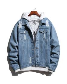 SHEIN Men Ripped Denim Trucker Jacket