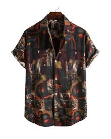 SHEIN Men All Over Print Button Front Shirt