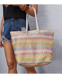 SHEIN Color Block Straw Tote Bag