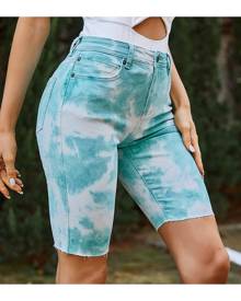 SHEIN Raw Hem Tie Dye Denim Shorts