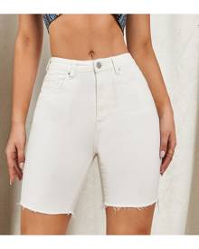 SHEIN Zipper Fly Raw Hem Denim Shorts