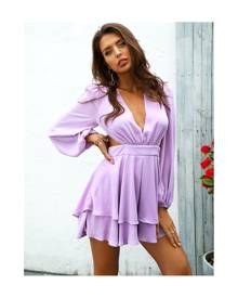 SHEIN Lantern Sleeve Crisscross Tie Back Tiered Layer Romper