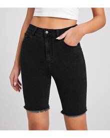 SHEIN Slant Pocket Roll Hem Denim Shorts