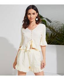 SHEIN Knotted Ruffle Hem Top & Shorts Set