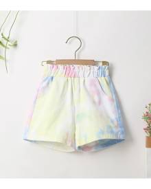 SHEIN Toddler Girls Tie Dye Paper Bag Waist Denim Shorts