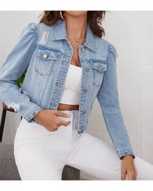 SHEIN Ripped Crop Denim Jacket