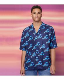 SHEIN Men Notched Collar Lobster Print Shirt