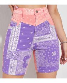 SHEIN High Waist Paisley Print Denim Shorts