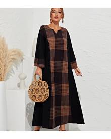 SHEIN Plaid Notched Neck Tunic Dress