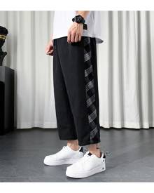 SHEIN Men Plaid Print Drawstring Hem Pants