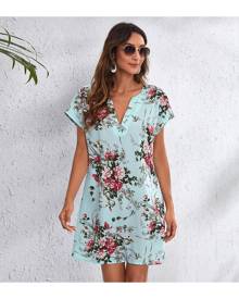 SHEIN Notch Neck Botanical Print Dress