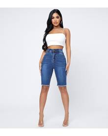 SHEIN Raw Hem Biker Denim Shorts