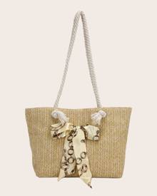 SHEIN Bow Decor Straw Shoulder Tote Bag