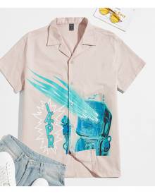 SHEIN Men Revere Collar Robot Print Shirt