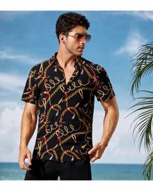 SHEIN Men Chain Print Button Front Shirts