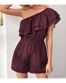 SHEIN Ruffle Trim Tiered Layer One Shoulder Romper