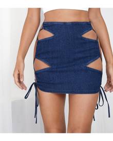 SHEIN Lace Up Drawstring Denim Skirt