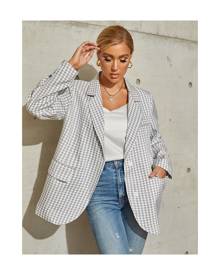 SHEIN Gingham Print Button Through Blazer