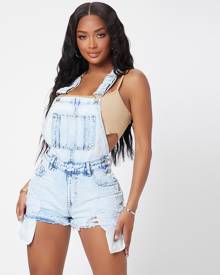 SHEIN Ripped Detail Denim Overalls