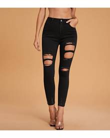 SHEIN Ripped Skinny Cropped Jeans