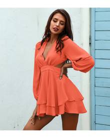 SHEIN Lantern Sleeve Crisscross Tie Back Tiered Layer Romper