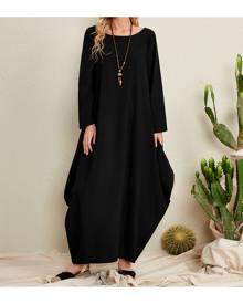 SHEIN Solid Hidden Pocket Tent Dress