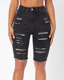 SHEIN High Waisted Ripped Raw Hem Denim Biker Shorts