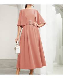 SHEIN Cloak Sleeve Buckle Belted Dress