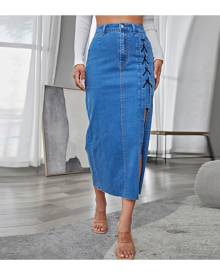 SHEIN Lace Up Side Split Thigh Denim Skirt