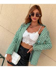 SHEIN Gingham Flap Detail Double Breasted Blazer