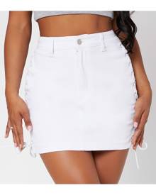 SHEIN Eyelet Lace Up Side Denim Skirt