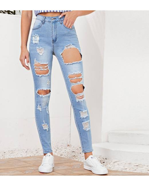River Island Skinny used destroyed gr 36 38 Hohe taillie Damen Kleidung Jeans Ripped Jeans River Island Ripped Jeans 