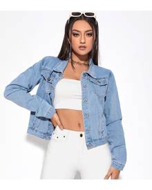 SHEIN Ripped Trucker Denim Jacket